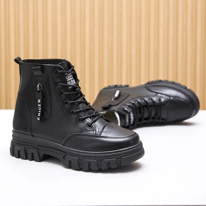 Botas de mujer Botines de plataforma con cordones negros Moda Suela gruesa Short s Zapatos de algodón cálidos femeninos Invierno Nieve 2024