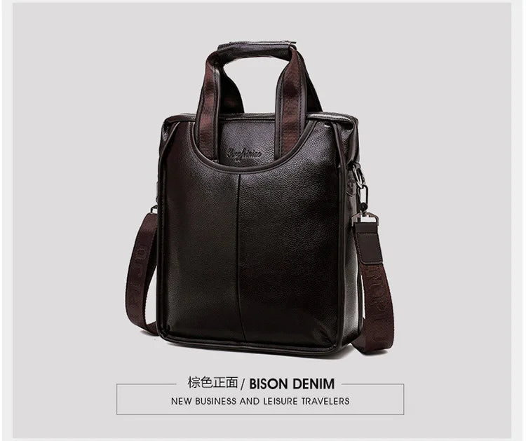 Maletines de cuero suave vintage para hombre Bolso de mano vertical de negocios Bolso de mensajero de hombro masculino de oficina