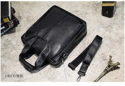 Maletines de cuero suave vintage para hombre Bolso de mano vertical de negocios Bolso de mensajero de hombro masculino de oficina