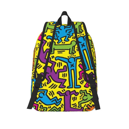 Mochilas de lona con 6 figuras de bailarinas de Haring para estudiantes universitarios y escolares, aptas para portátiles de 15 pulgadas, bolsos geométricos con grafitis de rap