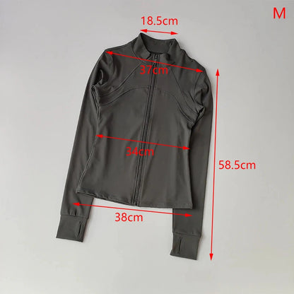 Chaquetas ligeras de corte ajustado para mujer Chaqueta deportiva de yoga con cremallera completa para mujer y orificios para los pulgares para entrenar