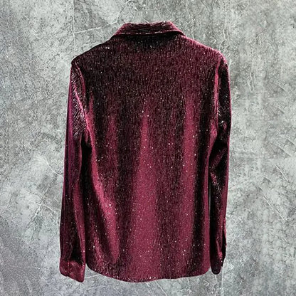 Camisa informal de manga larga brillante de terciopelo dorado para hombre, moda de otoño sin género, personalidad juvenil, top ajustado para actuaciones en discotecas, unisex