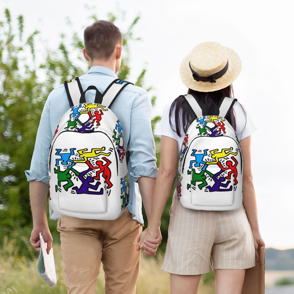 Mochilas de lona con 6 figuras de bailarinas de Haring para estudiantes universitarios y escolares, aptas para portátiles de 15 pulgadas, bolsos geométricos con grafitis de rap