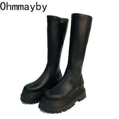 Botas Largas con Plataforma Gruesa y Punta Redonda para Mujer | Altas hasta la Rodilla | Invierno 2025| Envíos Gratis en **FLIPISHOP.COM**