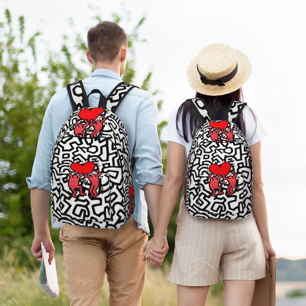 Mochilas de lona con 6 figuras de bailarinas de Haring para estudiantes universitarios y escolares, aptas para portátiles de 15 pulgadas, bolsos geométricos con grafitis de rap