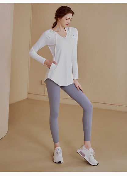 Camiseta deportiva de mujer de gimnasio de manga larga sin costuras Top de yoga Tops de entrenamiento femeninos