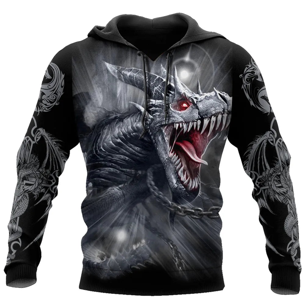 Sudadera con Capucha | Estampado 3D de Dragón en Blanco y Negro | Ropa de Calle Unisex | Envío Gratis en **FLIPISHOP.COM**