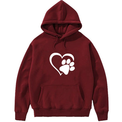 Sudaderas con capucha con estampado de huellas de perro y forma de corazón para mujer, sudaderas casuales de manga larga, jerséis de otoño e invierno de talla grande