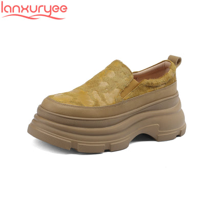 Zapatos Lanxuryee -vulcanizados de tacón alto hechos a mano con punta redonda para mujer, informales, de primavera, con plataforma, de lujo