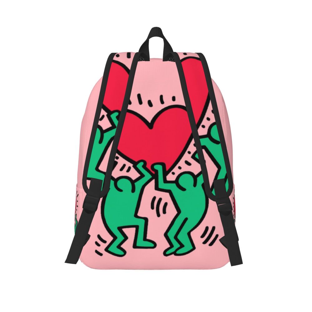 Mochilas de lona con 6 figuras de bailarinas de Haring para estudiantes universitarios y escolares, aptas para portátiles de 15 pulgadas, bolsos geométricos con grafitis de rap