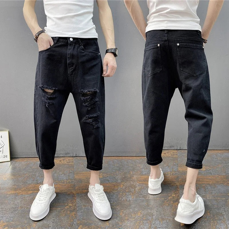 Pantalones Vaqueros Desgastados hasta los Tobillos para Hombre | Estilo Coreano y Casual | Envío Gratis en **FLIPISHOP.COM**