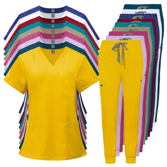 Conjunto de Uniforme Médico de Manga Corta con Cuello en V y Pantalones de Chándal para Mujer | Ropa de Trabajo Médica | Envío Gratis en **FLIPISHOP.COM**