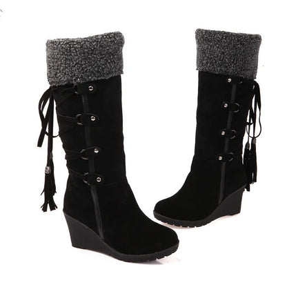 Botas Largas con Borlas y Cordones para Mujer | Plataforma y Cuña, Ideales para Nieve y Climas Fríos | Envío Gratis | **FLIPISHOP.COM**