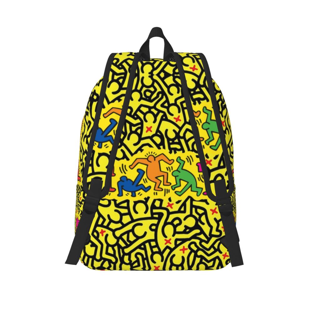 Mochilas de lona con 6 figuras de bailarinas de Haring para estudiantes universitarios y escolares, aptas para portátiles de 15 pulgadas, bolsos geométricos con grafitis de rap