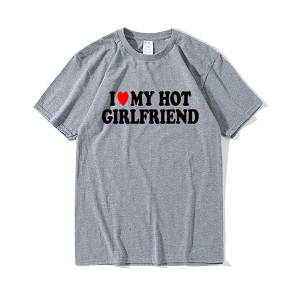 Camiseta vintage divertida con "I Love My Hot Girlfriend" para mujer, camiseta gráfica para pareja, regalos para hombres y novios, ropa deportiva informal para mujer