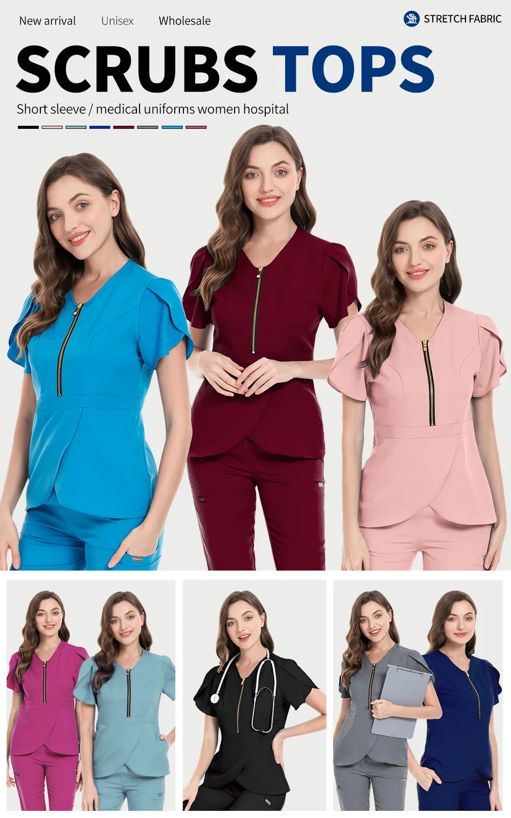 Camiseta, Unisex Uniforme médico quirúrgico Blusa Blusas médicas Blusas médicas Ropa de trabajo veterinaria Traje de hospital Mujer, Envío 0.00 $.