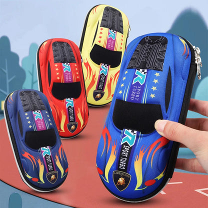 Estuches para lápices con diseño de coches de carreras en 3D, estuche para lápices de dibujos animados, gran capacidad, resistente al desgaste, impermeable, con cremallera, estuche de papelería de EVA, regalos