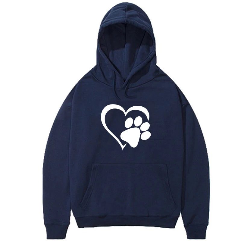 Sudaderas con capucha con estampado de huellas de perro y forma de corazón para mujer, sudaderas casuales de manga larga, jerséis de otoño e invierno de talla grande