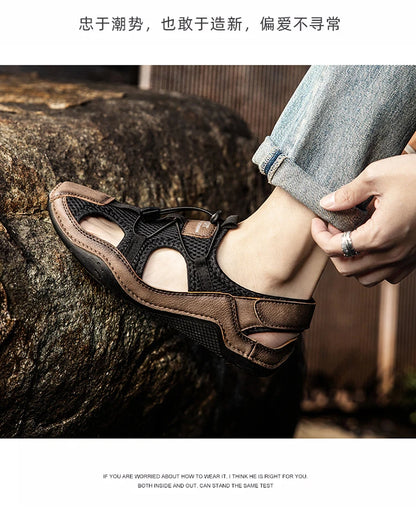 Sandalias romanas transpirables de verano, zapatillas de cuero para hombre, chanclas de tendencia,moda versátil,  Zapatillas de deporte para exteriores, talla grande 38-46.Envío 0.00$.