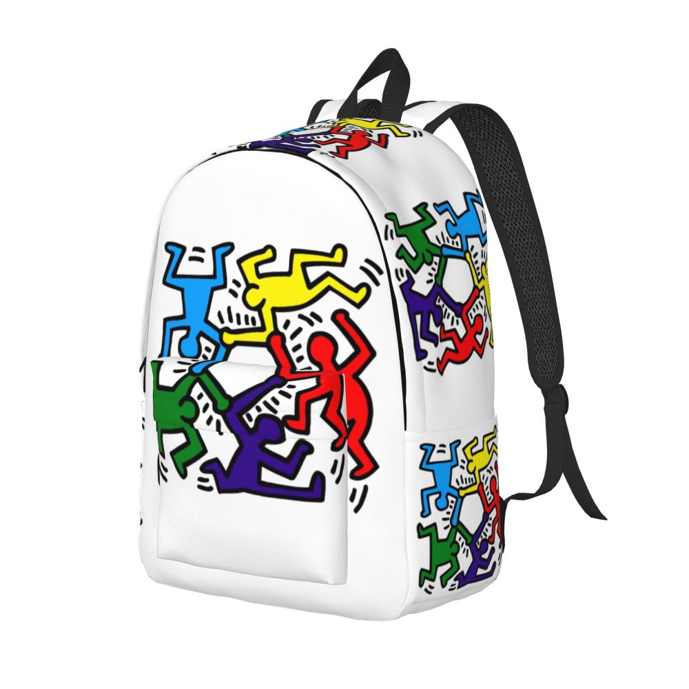 Mochilas de lona con 6 figuras de bailarinas de Haring para estudiantes universitarios y escolares, aptas para portátiles de 15 pulgadas, bolsos geométricos con grafitis de rap