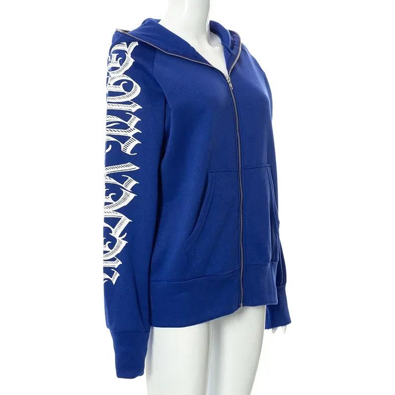 Sudadera con Cremallera Sudadera con Capucha Streetwear Mujer Cyber Y2k Chaquetas Cárdigan Gothic Punk Ropa Sudaderas