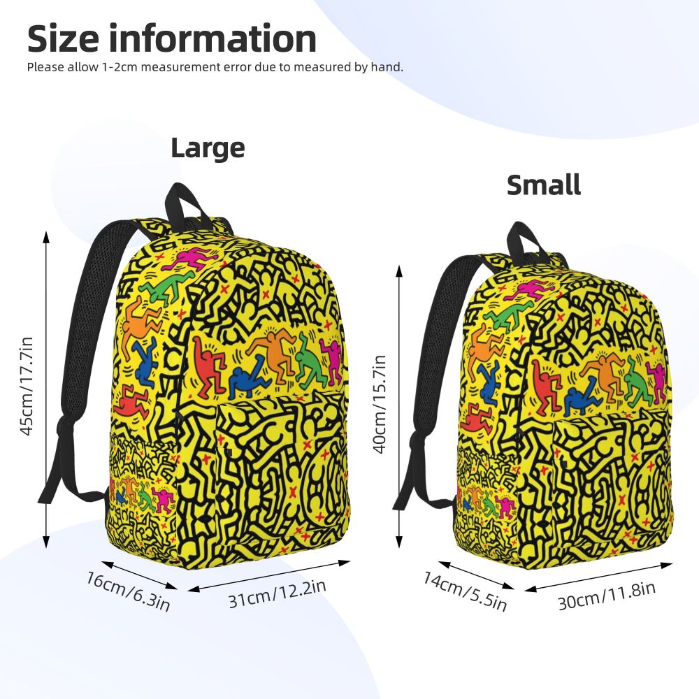 Mochilas de lona con 6 figuras de bailarinas de Haring para estudiantes universitarios y escolares, aptas para portátiles de 15 pulgadas, bolsos geométricos con grafitis de rap