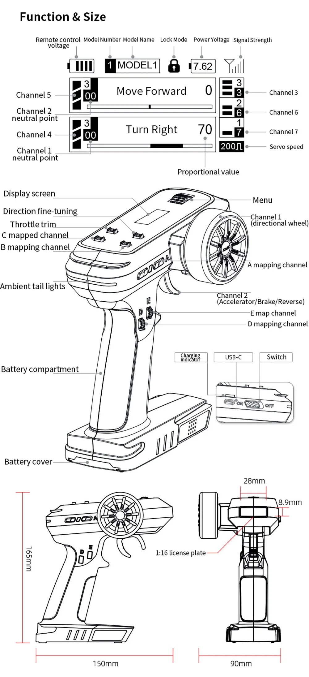 Coches Mini Drifting-LDARC CT01 2.4GHz 8-Channel Control Remoto Profesional Pantalla LCD en inglés y chino para barco de coche modelo RC, Envío 0.00 $.