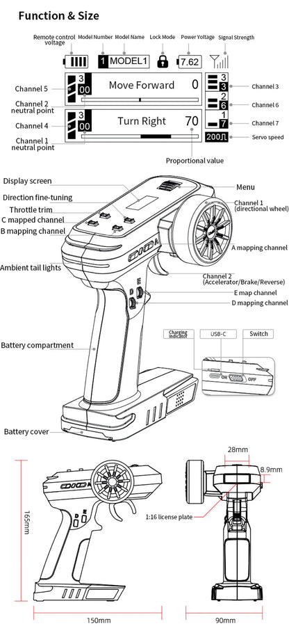 Coches Mini Drifting-LDARC CT01 2.4GHz 8-Channel Control Remoto Profesional Pantalla LCD en inglés y chino para barco de coche modelo RC, Envío 0.00 $.