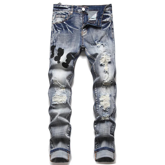 Pantalones Vaqueros para Hombre con Parches Rotos y Corte Ajustado | Estilo 3D y Versátil | Envío Gratis | NoEnName_Null | **FLIPISHOP.COM**