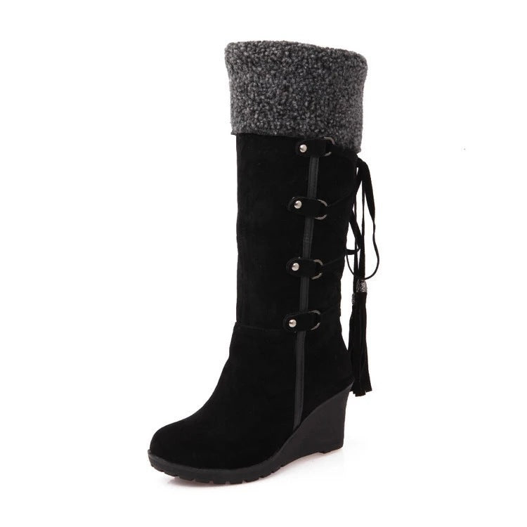 Botas Largas con Borlas y Cordones para Mujer | Plataforma y Cuña, Ideales para Nieve y Climas Fríos | Envío Gratis | **FLIPISHOP.COM**