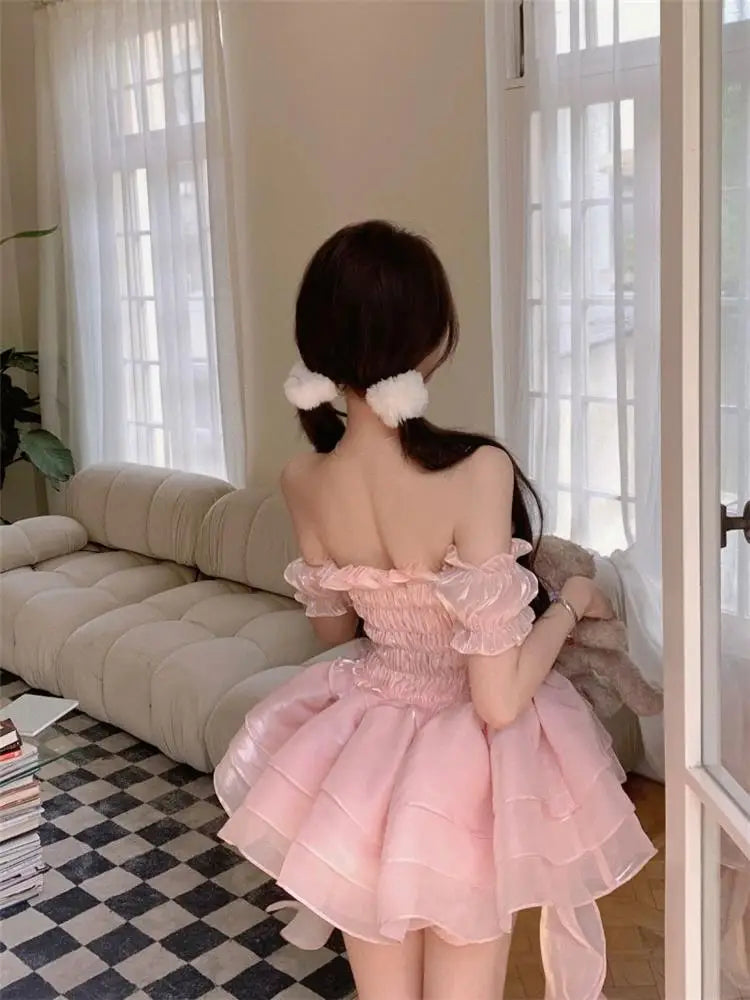 Vestido de Hada Rosa Dulce para Mujeres | Estilo Kawaii Lolita con Hombros Descubiertos | Envío Gratis **FLIPISHOP.COM**