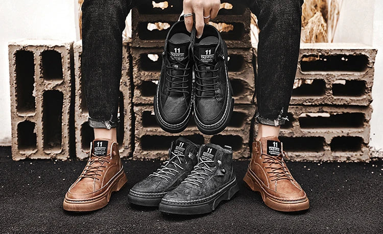 Botas para hombre, bota para estudiantes, calzado retro para deportes al aire libre, bota informal de tabla, bota de manga media, tendencia de moda, zapato de cuero, botas para hombre