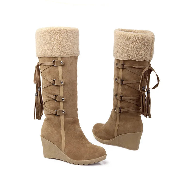 Botas Largas con Borlas y Cordones para Mujer | Plataforma y Cuña, Ideales para Nieve y Climas Fríos | Envío Gratis | **FLIPISHOP.COM**