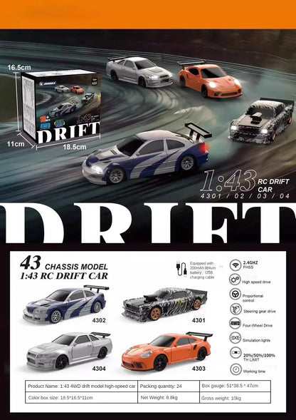 Coche de control remoto RC Drift de 2,4 G, 1/43, 4WD, de alta velocidad, tracción en las cuatro ruedas, minicoche de carreras controlado por radio, juguete de regalo para niño