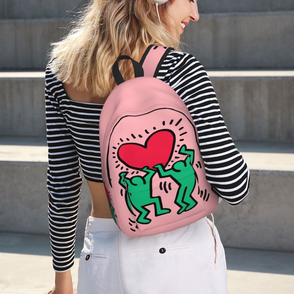 Mochilas de lona con 6 figuras de bailarinas de Haring para estudiantes universitarios y escolares, aptas para portátiles de 15 pulgadas, bolsos geométricos con grafitis de rap