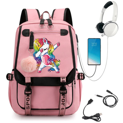 Mochila Estudiante De Secundaria Mochilas Kawaii Unicornio Diseño Mochilas Escolares Carga USB Bagpack Lindo Bolso Anime Mochila Escolar.