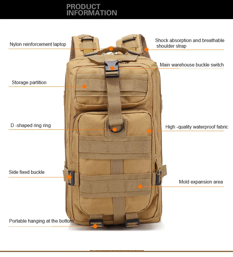 Mochila táctica 3P de 30 l/50 l para hombres y mujeres, accesorios para acampar y cazar, bolsa de asalto de camuflaje, mochilas Molle