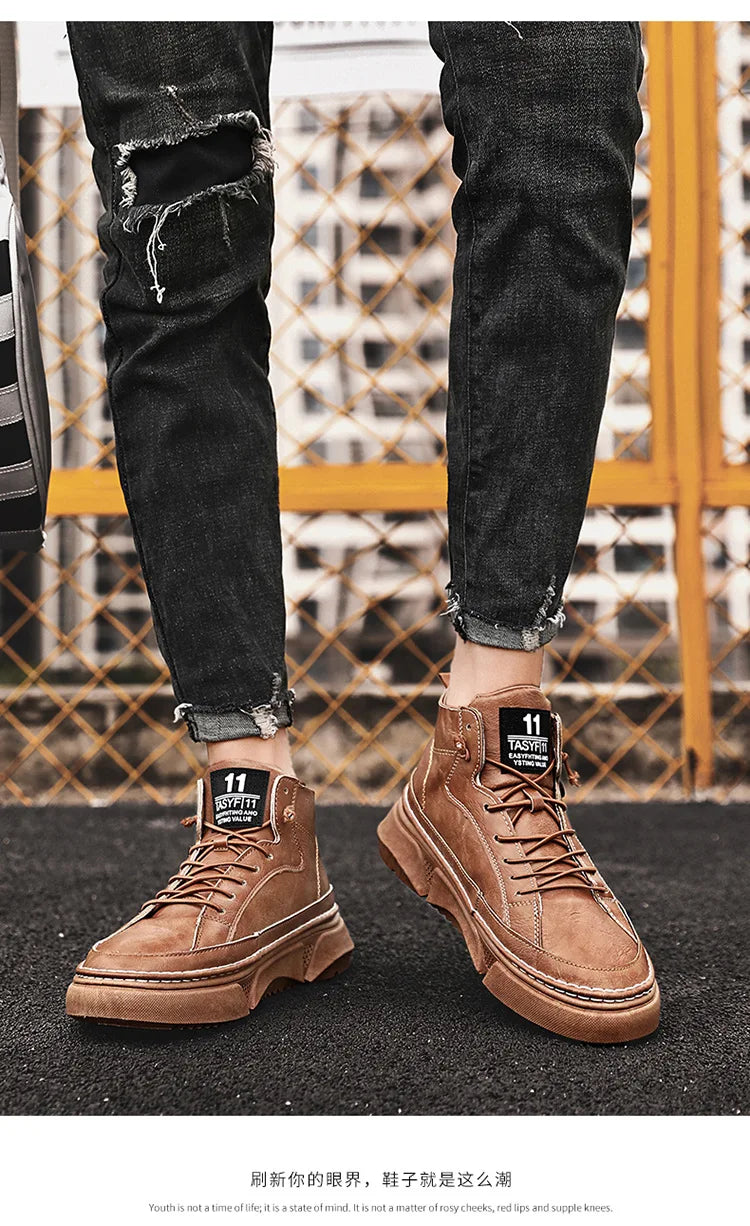 Botas para hombre, bota para estudiantes, calzado retro para deportes al aire libre, bota informal de tabla, bota de manga media, tendencia de moda, zapato de cuero, botas para hombre