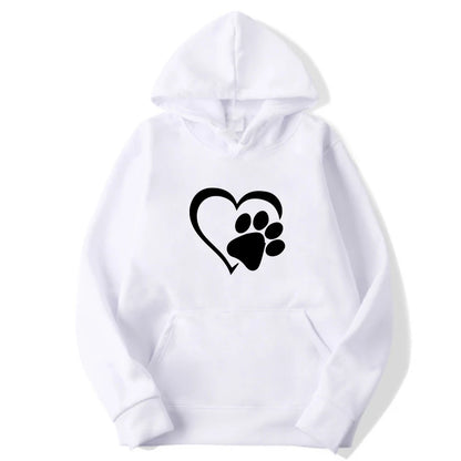 Sudaderas con capucha con estampado de huellas de perro y forma de corazón para mujer, sudaderas casuales de manga larga, jerséis de otoño e invierno de talla grande