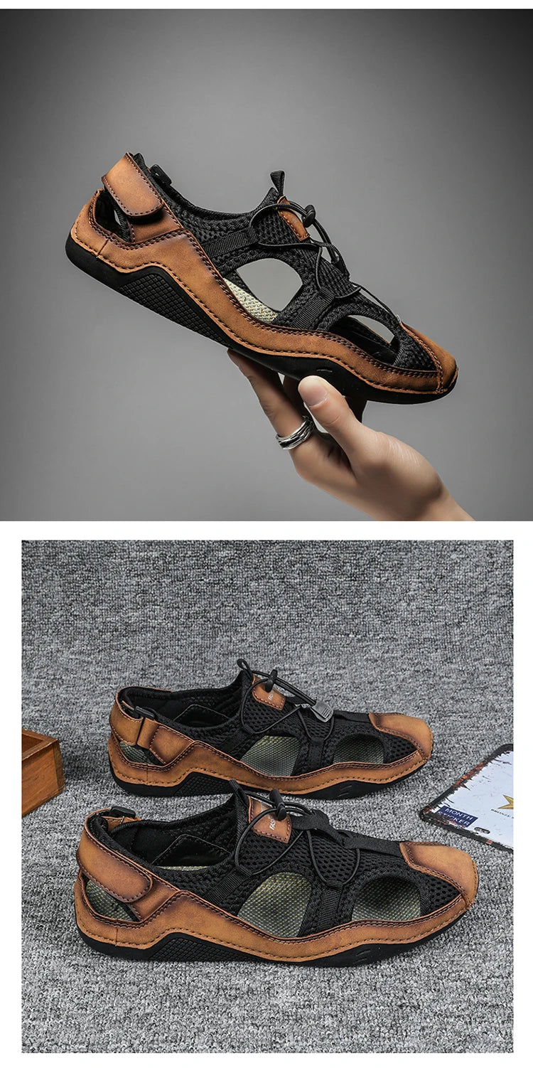 Sandalias romanas transpirables de verano, zapatillas de cuero para hombre, chanclas de tendencia,moda versátil,  Zapatillas de deporte para exteriores, talla grande 38-46.Envío 0.00$.