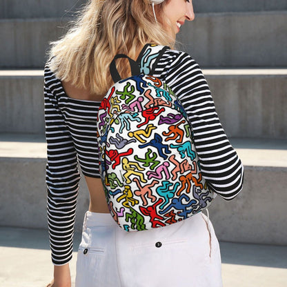 Mochilas de lona con 6 figuras de bailarinas de Haring para estudiantes universitarios y escolares, aptas para portátiles de 15 pulgadas, bolsos geométricos con grafitis de rap