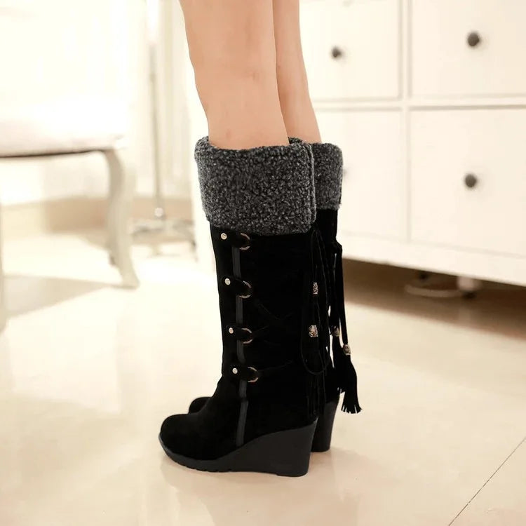 Botas Largas con Borlas y Cordones para Mujer | Plataforma y Cuña, Ideales para Nieve y Climas Fríos | Envío Gratis | **FLIPISHOP.COM**