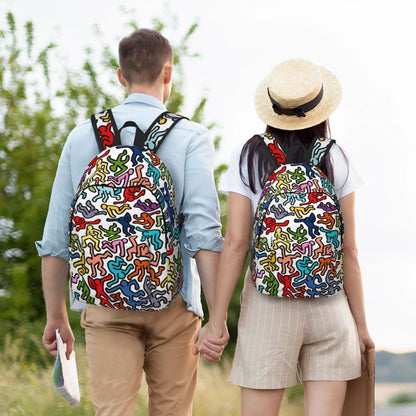 Mochilas de lona con 6 figuras de bailarinas de Haring para estudiantes universitarios y escolares, aptas para portátiles de 15 pulgadas, bolsos geométricos con grafitis de rap