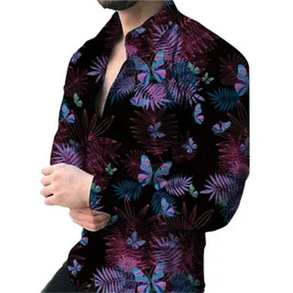 Camisa de hombre nueva de alta gama, camisa de manga larga con estampado 3D de línea dorada, camisa con botones de solapa , Envío 0.00 $.