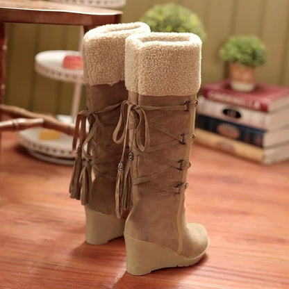 Botas Largas con Borlas y Cordones para Mujer | Plataforma y Cuña, Ideales para Nieve y Climas Fríos | Envío Gratis | **FLIPISHOP.COM**