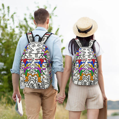 Mochilas de lona con 6 figuras de bailarinas de Haring para estudiantes universitarios y escolares, aptas para portátiles de 15 pulgadas, bolsos geométricos con grafitis de rap