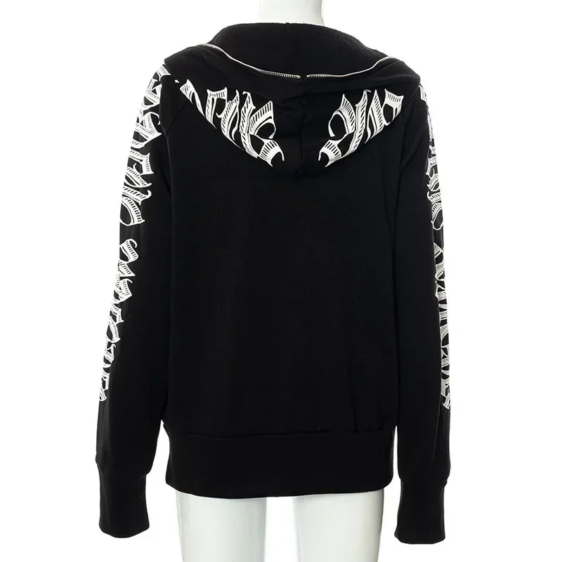 Sudadera con Cremallera Sudadera con Capucha Streetwear Mujer Cyber Y2k Chaquetas Cárdigan Gothic Punk Ropa Sudaderas