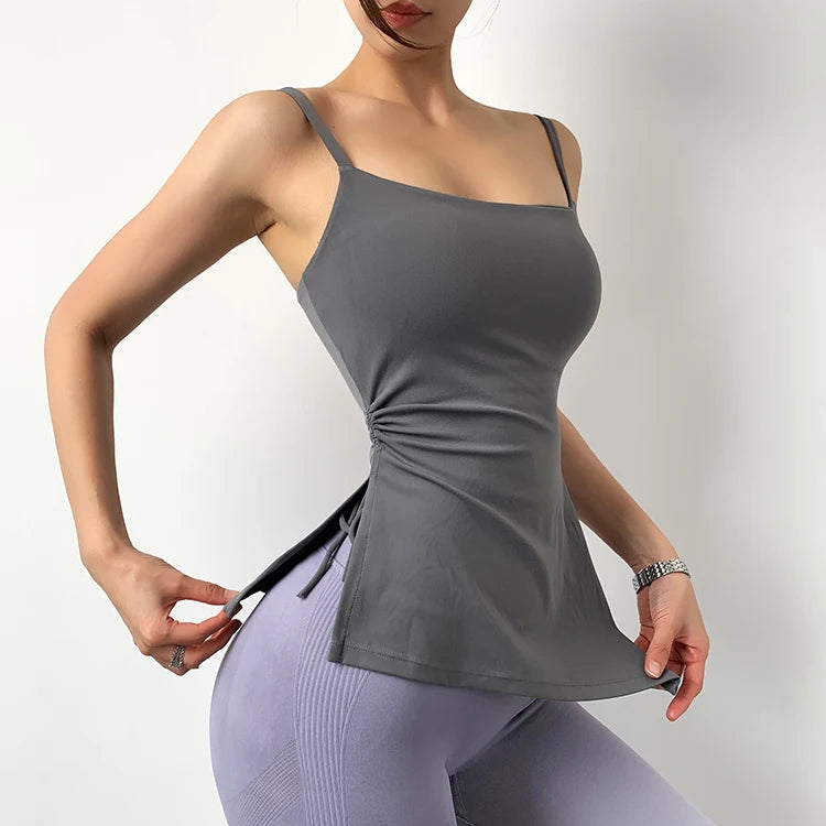 Camiseta deportiva para mujer, para correr, fitness, acolchada, plisada, para hacer yoga, con aberturas laterales, para correr y hacer ejercicio, ropa de gimnasio.