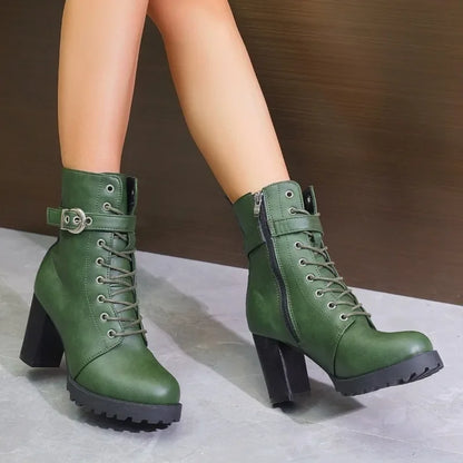 Botas de plataforma con tacones altos para mujer, botines de invierno con cremallera para mujer, zapatos cómodos de tacón grueso para ir a la oficina