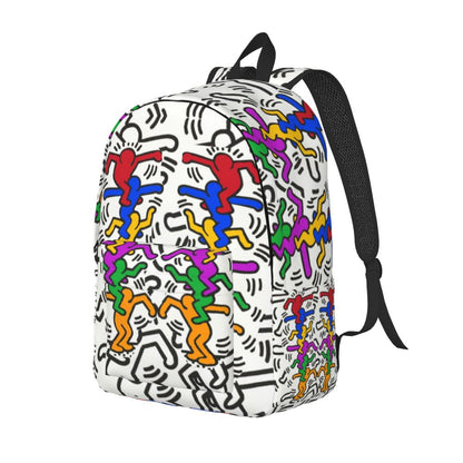 Mochilas de lona con 6 figuras de bailarinas de Haring para estudiantes universitarios y escolares, aptas para portátiles de 15 pulgadas, bolsos geométricos con grafitis de rap